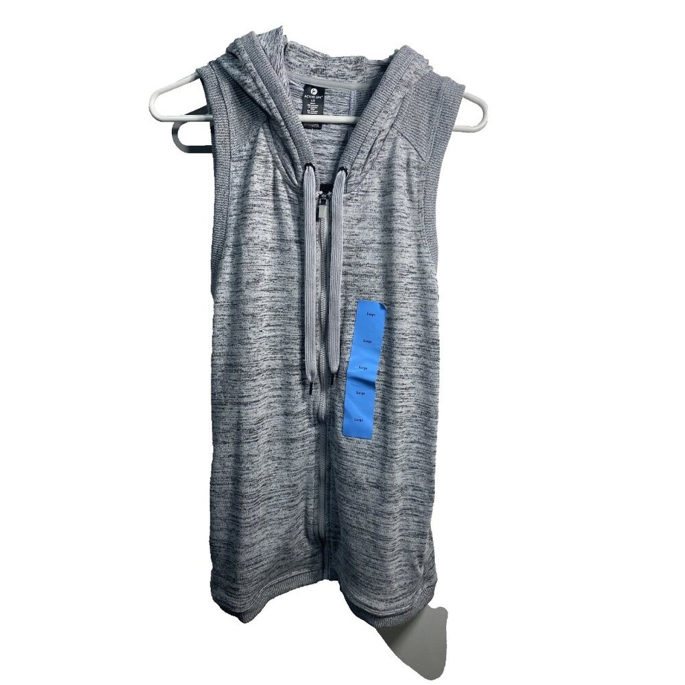 active life womens gray heather sleeveless zip up hooded vest size large
